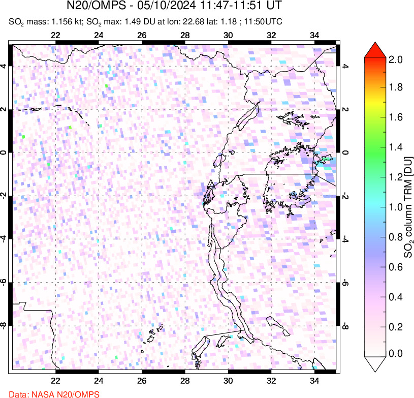 A sulfur dioxide image over Nyiragongo, DR Congo on May 10, 2024.