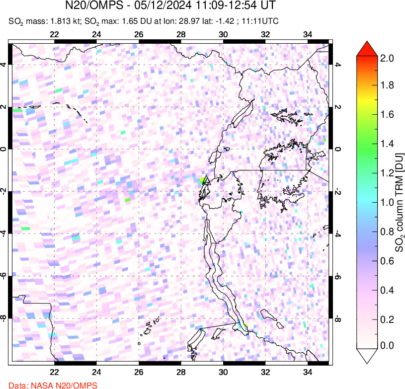 A sulfur dioxide image over Nyiragongo, DR Congo on May 12, 2024.