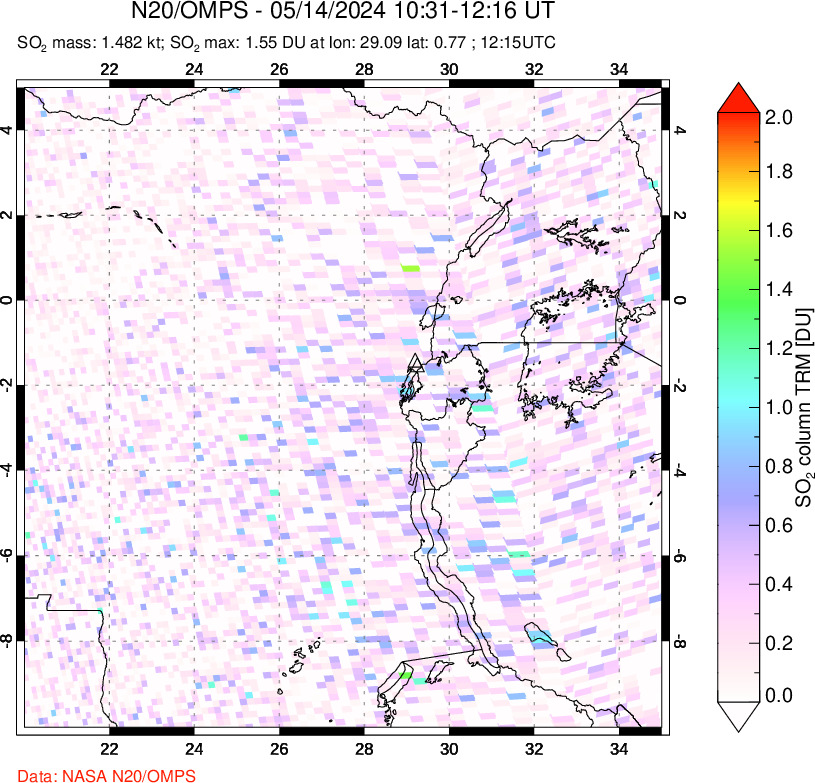 A sulfur dioxide image over Nyiragongo, DR Congo on May 14, 2024.