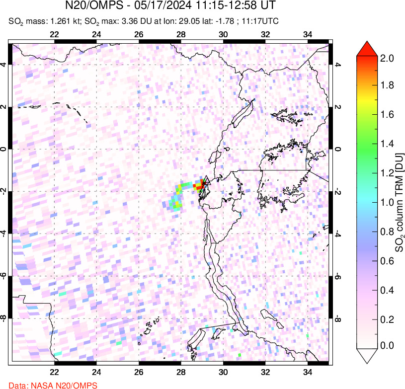 A sulfur dioxide image over Nyiragongo, DR Congo on May 17, 2024.