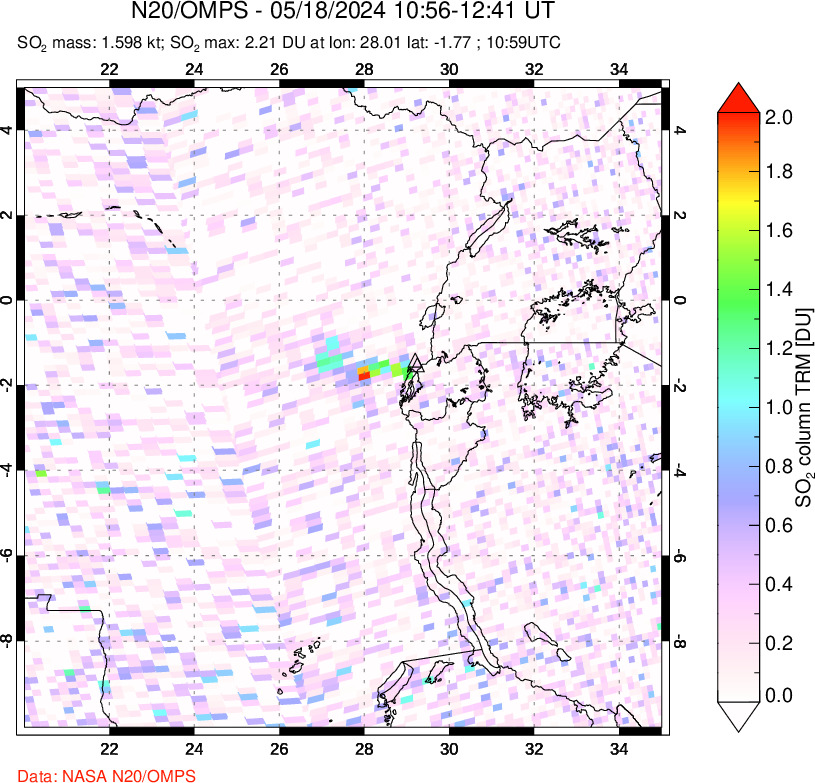 A sulfur dioxide image over Nyiragongo, DR Congo on May 18, 2024.