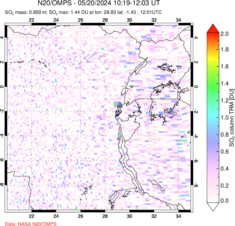 A sulfur dioxide image over Nyiragongo, DR Congo on May 20, 2024.