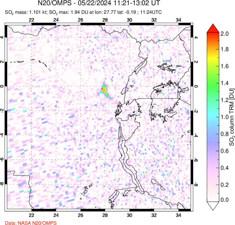 A sulfur dioxide image over Nyiragongo, DR Congo on May 22, 2024.