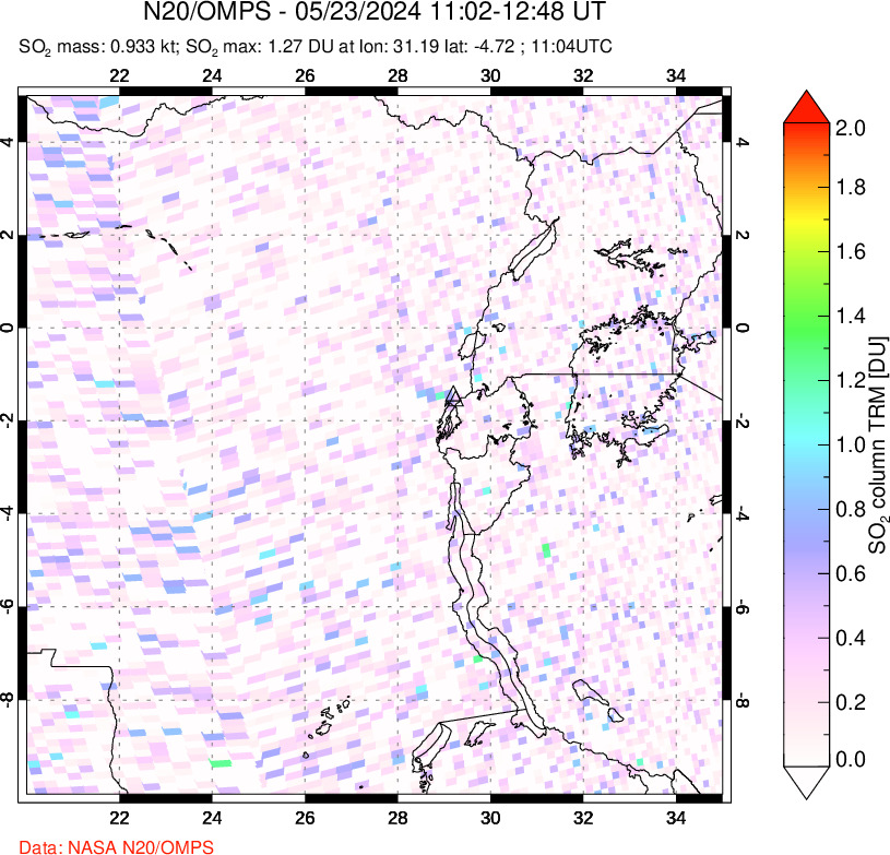 A sulfur dioxide image over Nyiragongo, DR Congo on May 23, 2024.