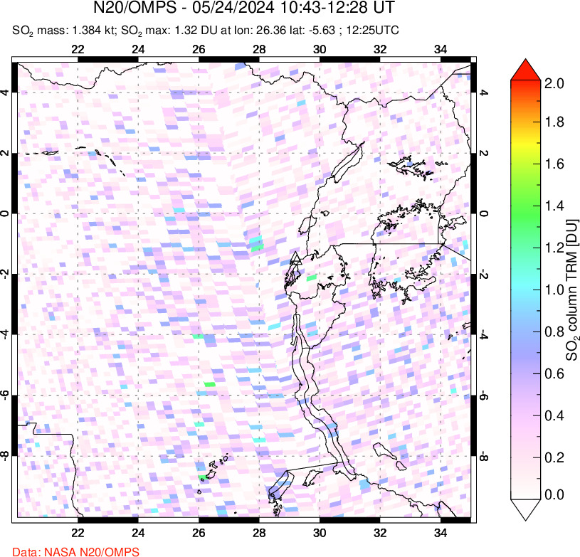 A sulfur dioxide image over Nyiragongo, DR Congo on May 24, 2024.