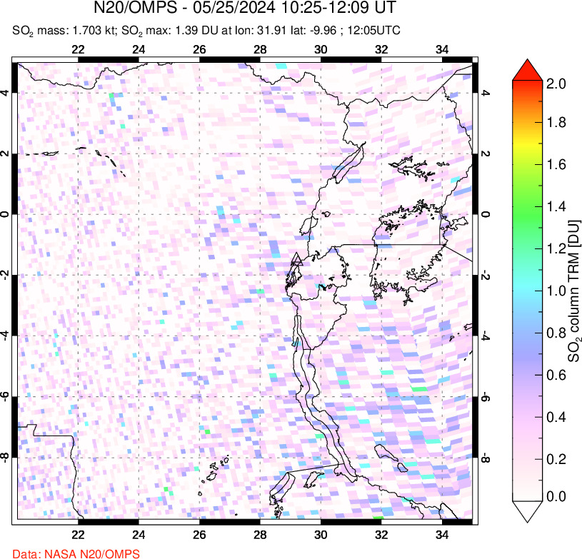 A sulfur dioxide image over Nyiragongo, DR Congo on May 25, 2024.