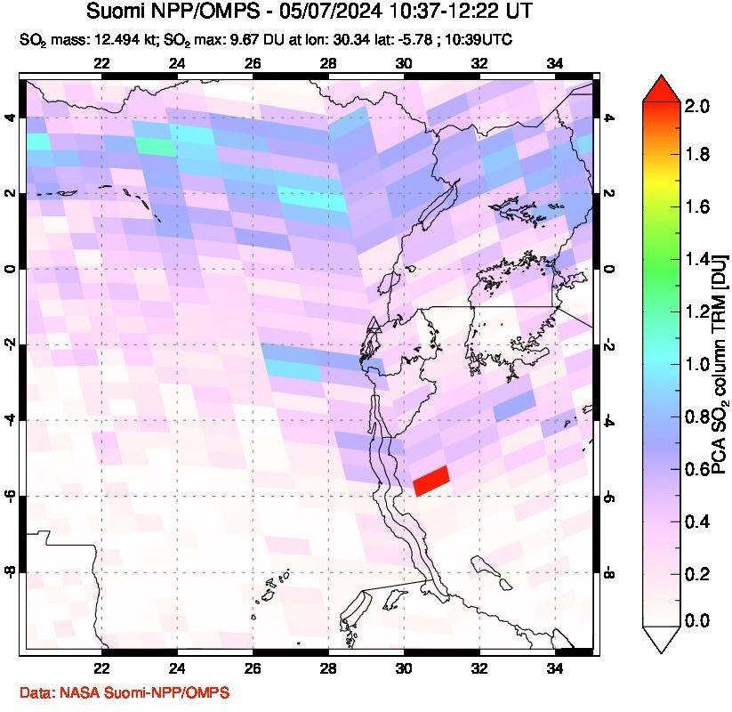 A sulfur dioxide image over Nyiragongo, DR Congo on May 07, 2024.