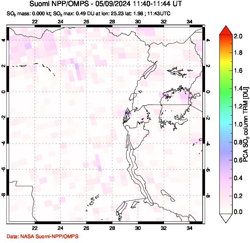 A sulfur dioxide image over Nyiragongo, DR Congo on May 09, 2024.