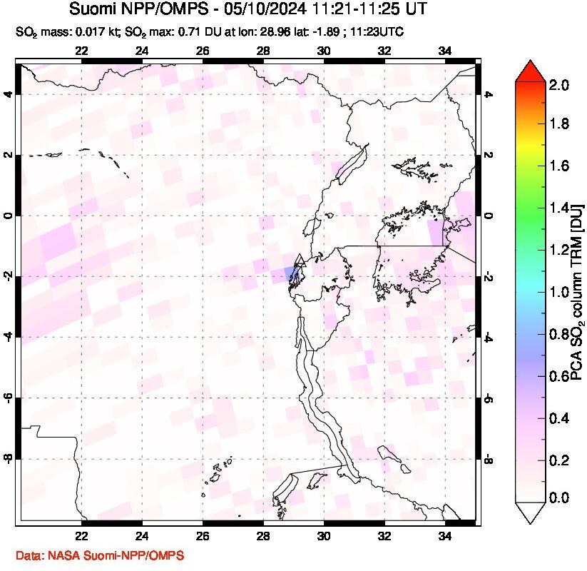 A sulfur dioxide image over Nyiragongo, DR Congo on May 10, 2024.