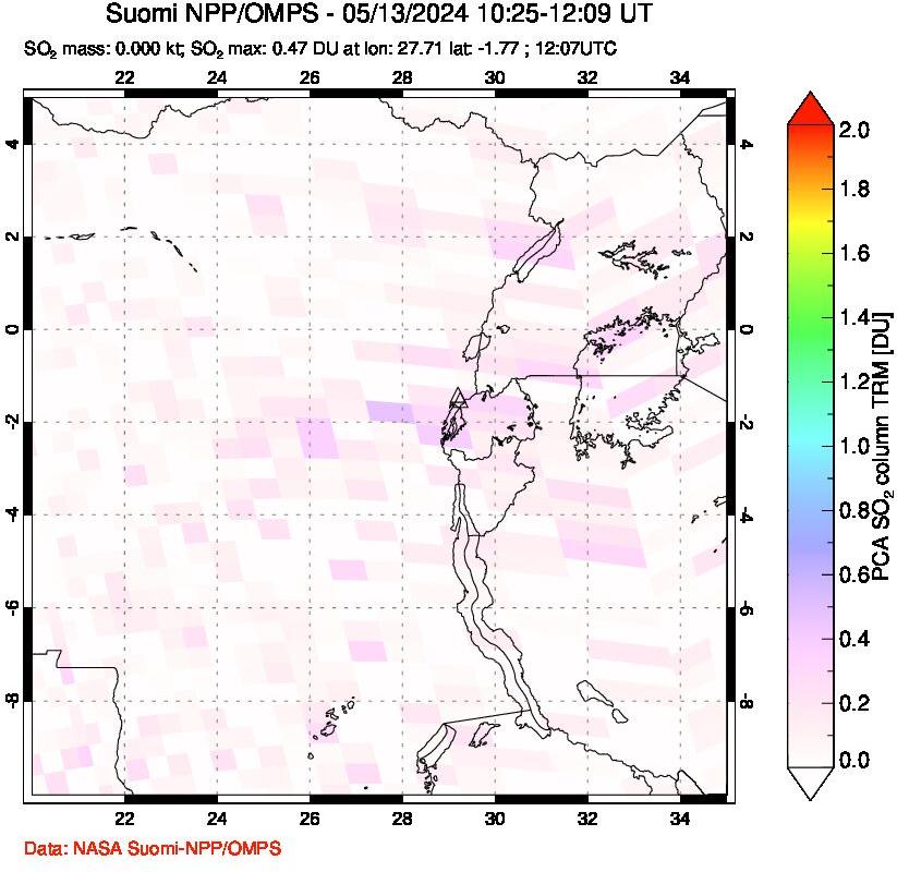 A sulfur dioxide image over Nyiragongo, DR Congo on May 13, 2024.