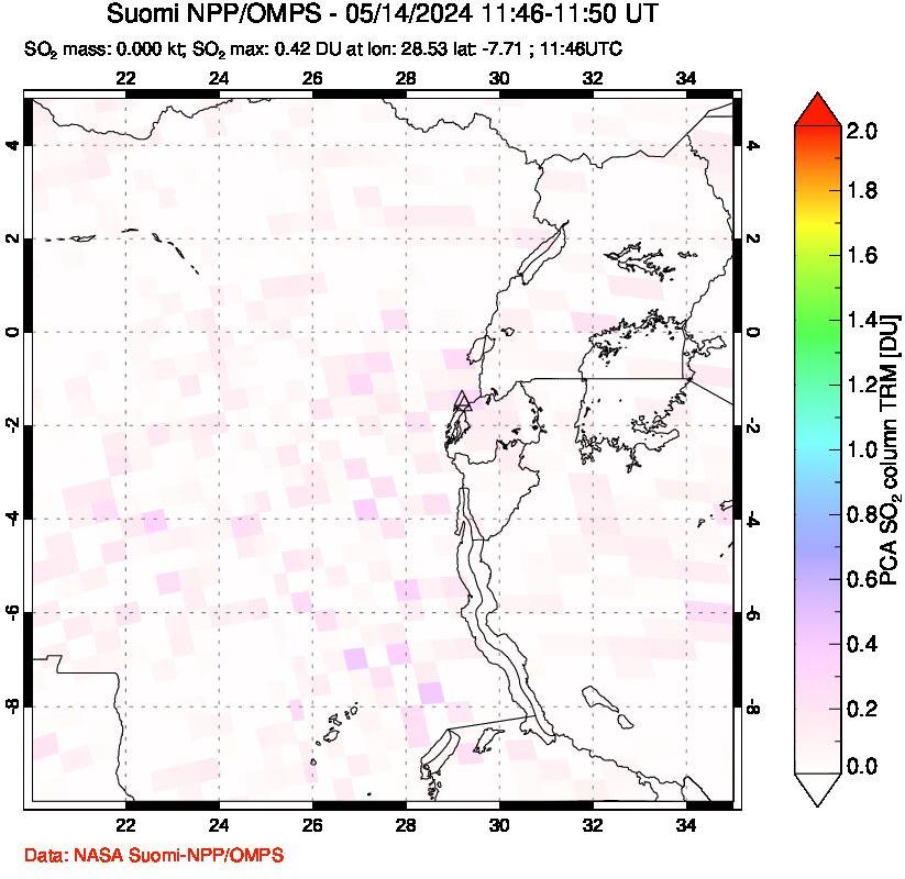 A sulfur dioxide image over Nyiragongo, DR Congo on May 14, 2024.