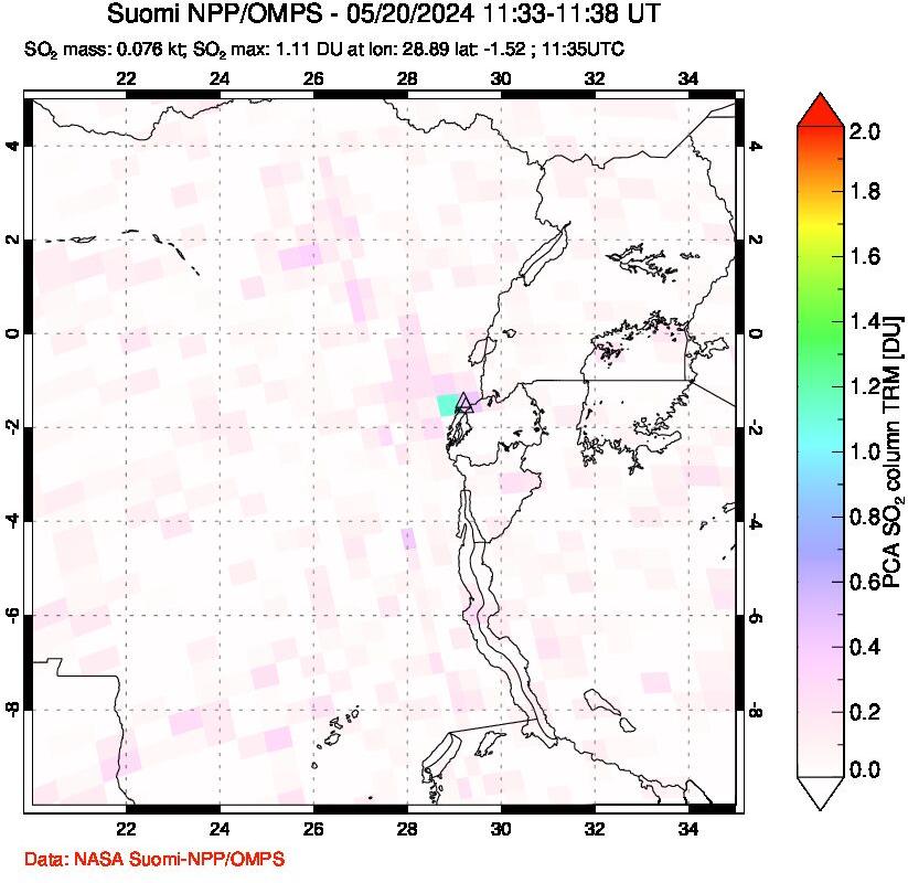 A sulfur dioxide image over Nyiragongo, DR Congo on May 20, 2024.