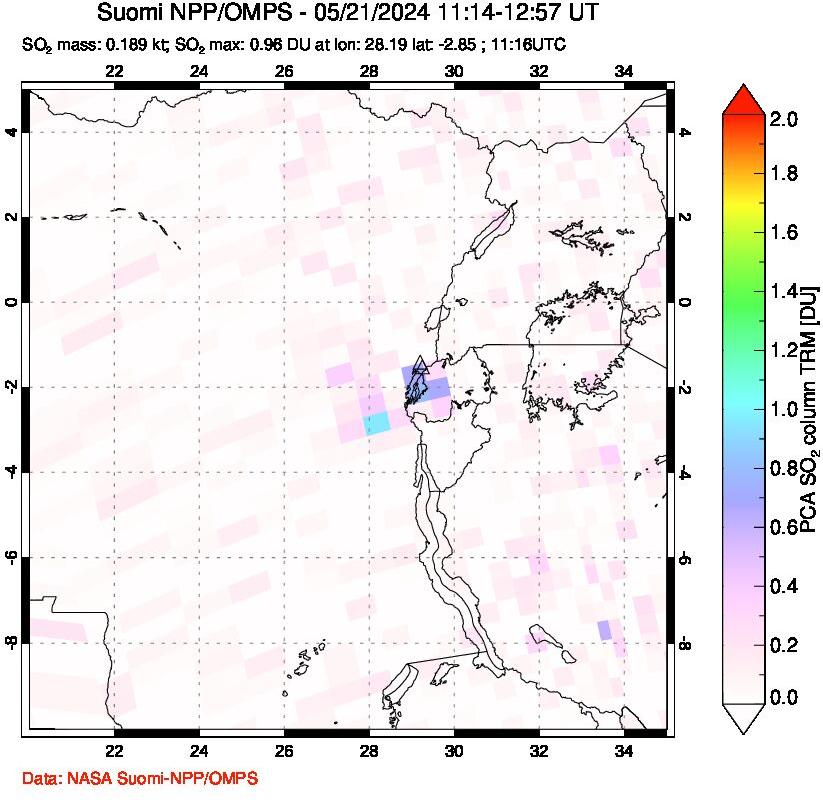 A sulfur dioxide image over Nyiragongo, DR Congo on May 21, 2024.