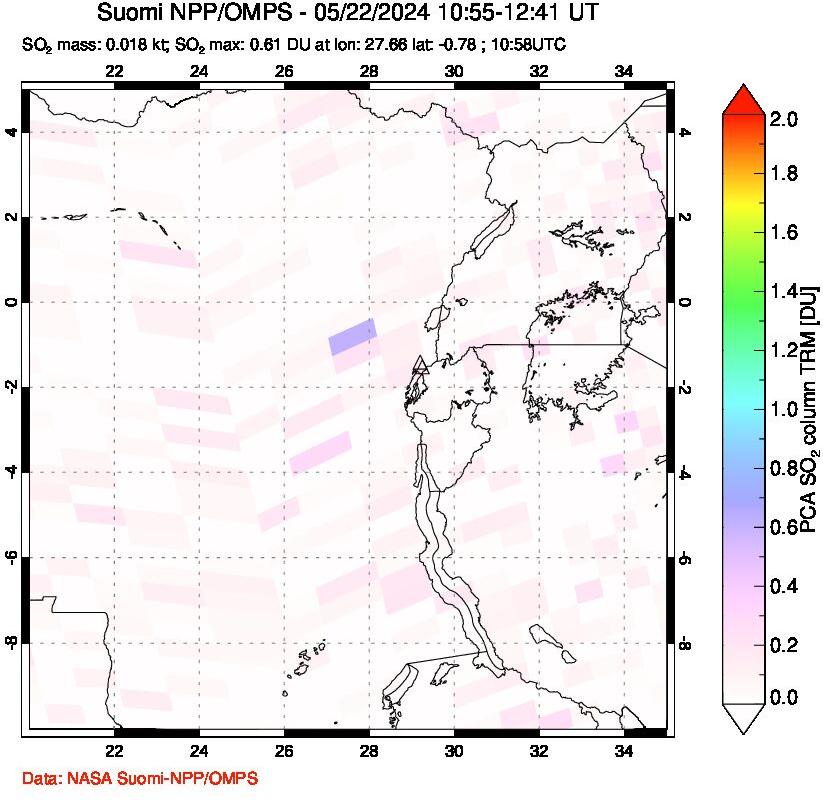 A sulfur dioxide image over Nyiragongo, DR Congo on May 22, 2024.