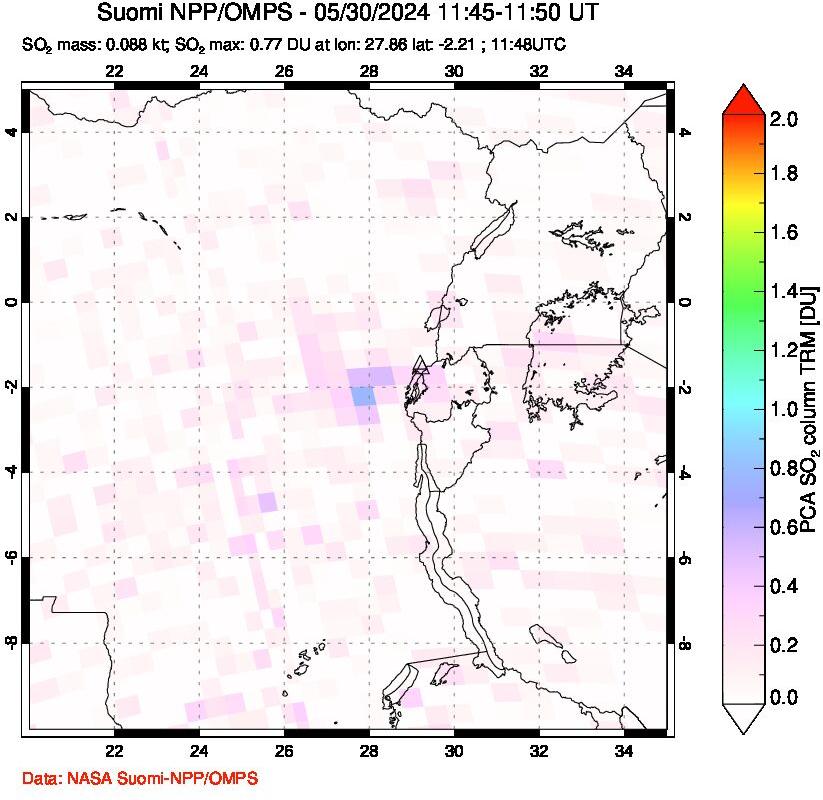 A sulfur dioxide image over Nyiragongo, DR Congo on May 30, 2024.