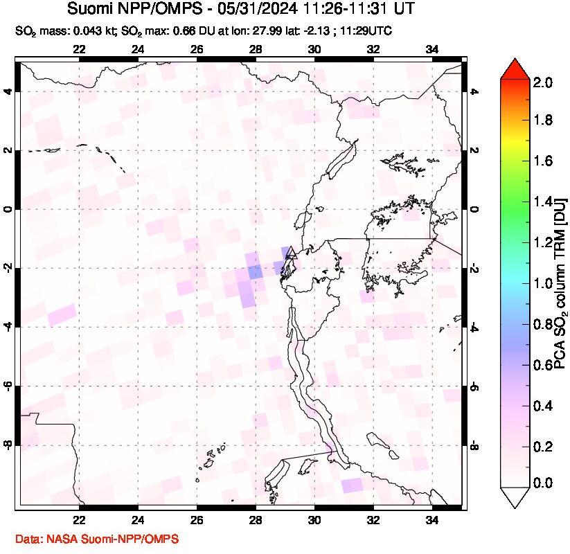 A sulfur dioxide image over Nyiragongo, DR Congo on May 31, 2024.