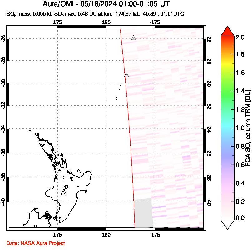A sulfur dioxide image over New Zealand on May 18, 2024.