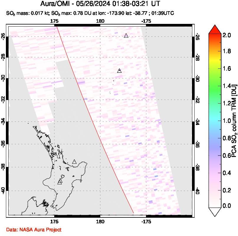 A sulfur dioxide image over New Zealand on May 26, 2024.