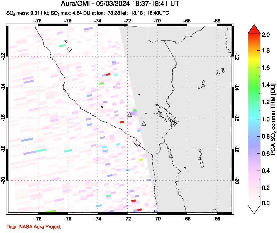 A sulfur dioxide image over Peru on May 03, 2024.