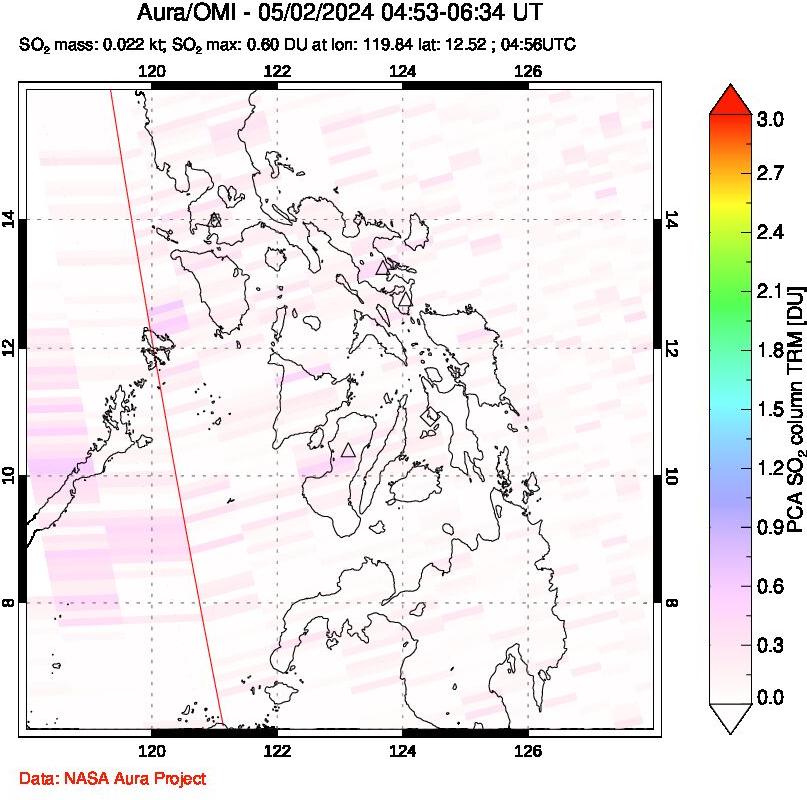 A sulfur dioxide image over Philippines on May 02, 2024.