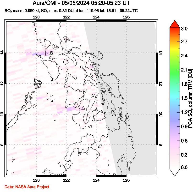 A sulfur dioxide image over Philippines on May 05, 2024.