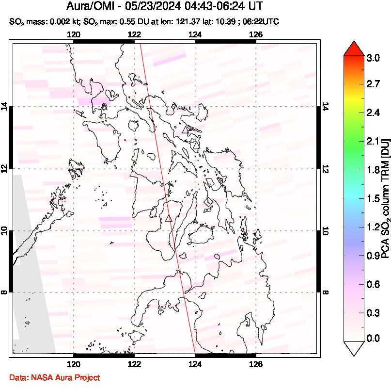A sulfur dioxide image over Philippines on May 23, 2024.