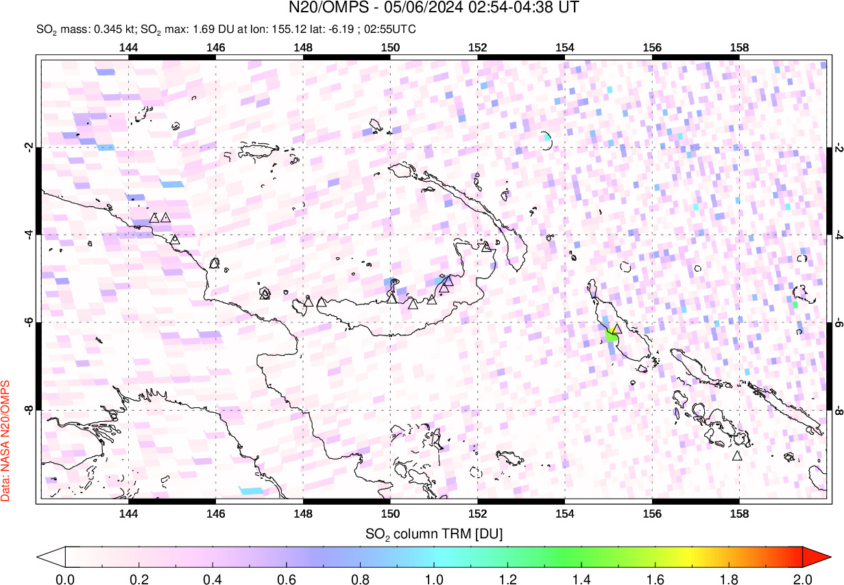 A sulfur dioxide image over Papua, New Guinea on May 06, 2024.