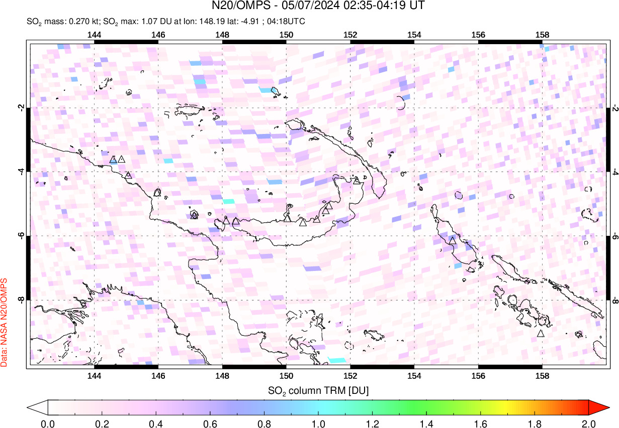 A sulfur dioxide image over Papua, New Guinea on May 07, 2024.