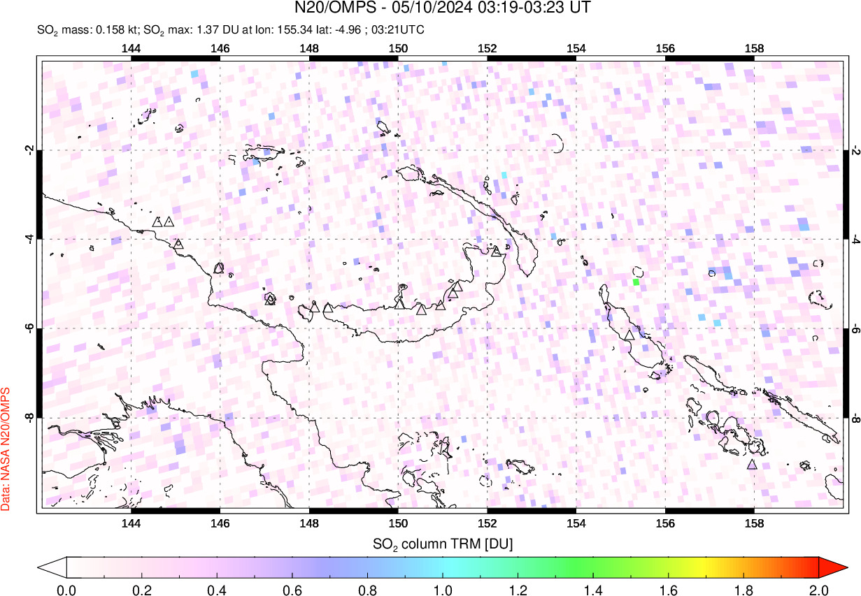 A sulfur dioxide image over Papua, New Guinea on May 10, 2024.