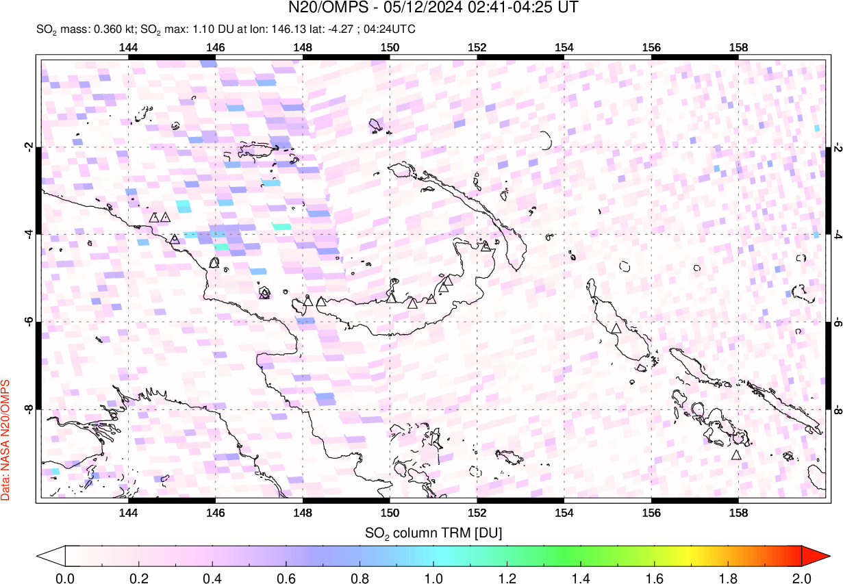 A sulfur dioxide image over Papua, New Guinea on May 12, 2024.