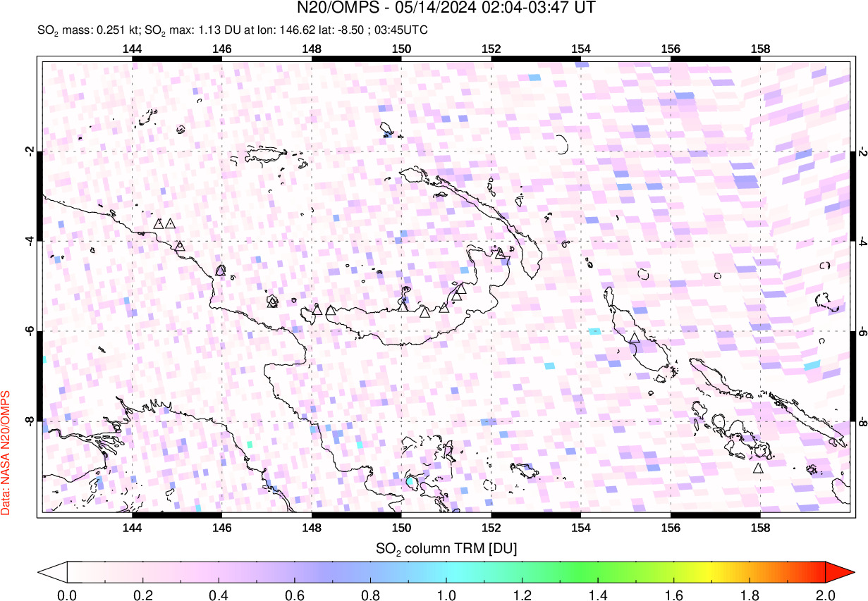 A sulfur dioxide image over Papua, New Guinea on May 14, 2024.