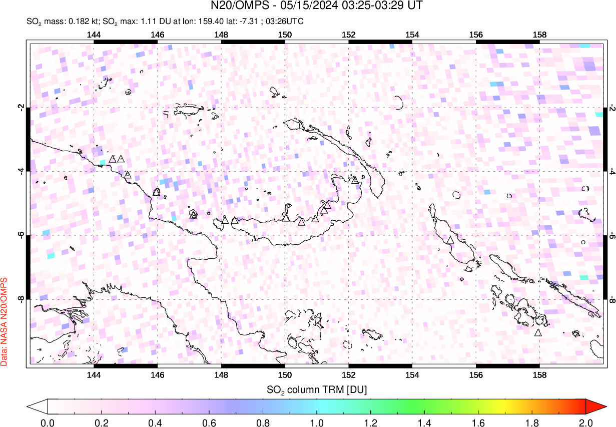 A sulfur dioxide image over Papua, New Guinea on May 15, 2024.