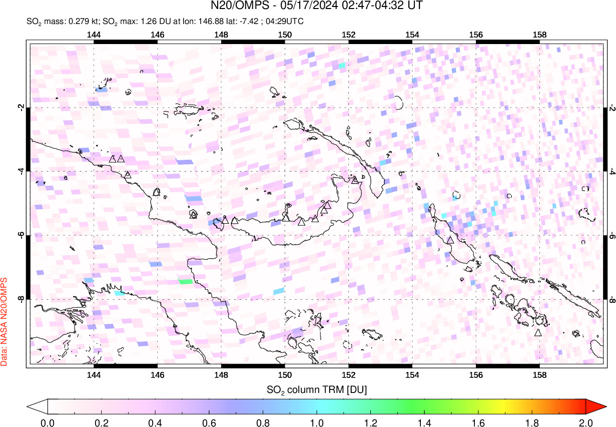 A sulfur dioxide image over Papua, New Guinea on May 17, 2024.