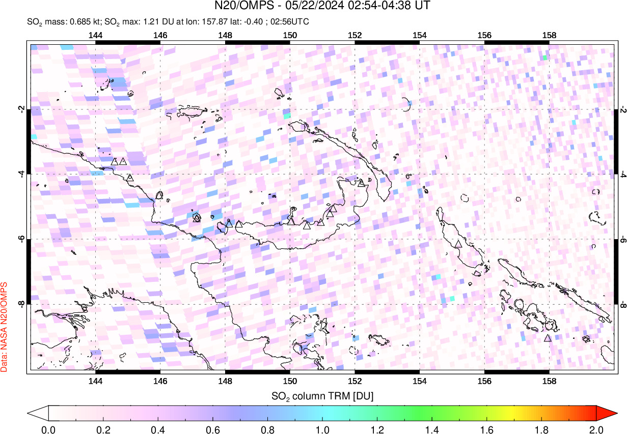 A sulfur dioxide image over Papua, New Guinea on May 22, 2024.