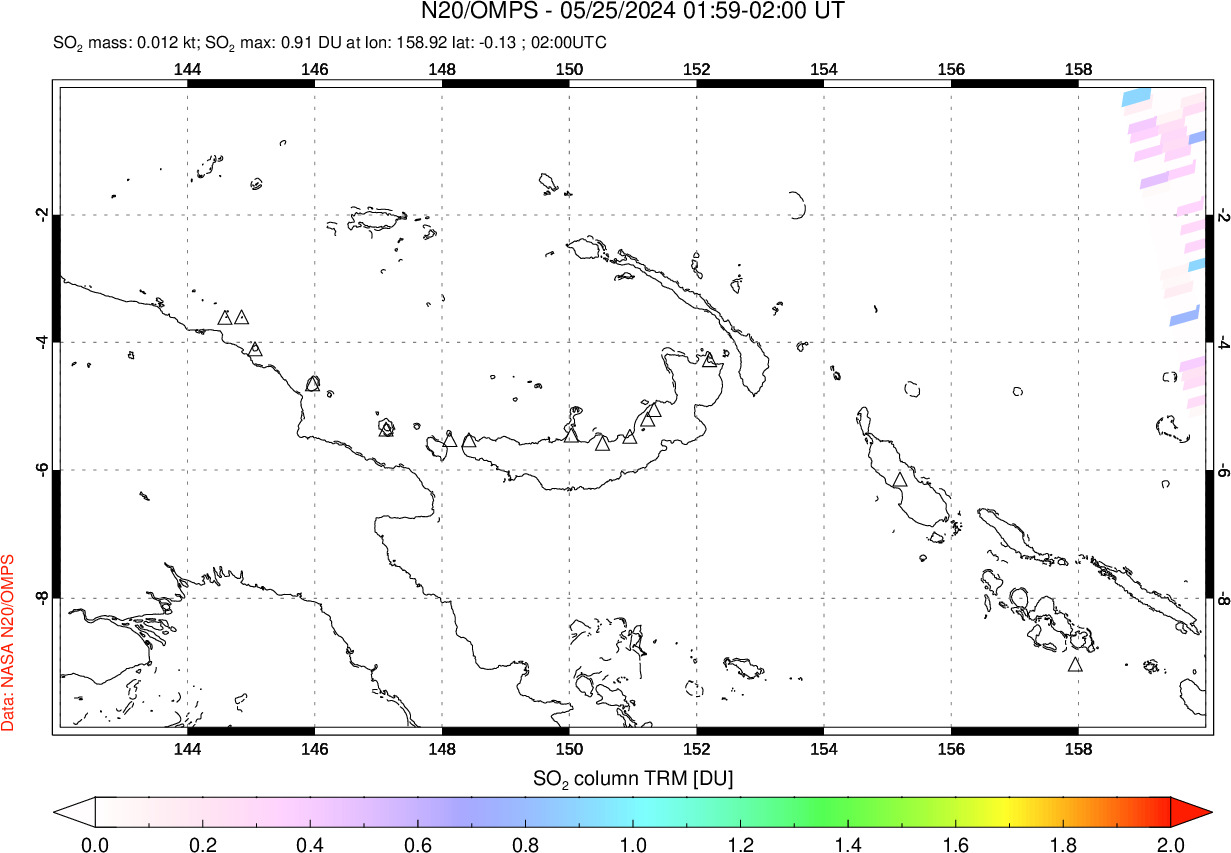 A sulfur dioxide image over Papua, New Guinea on May 25, 2024.