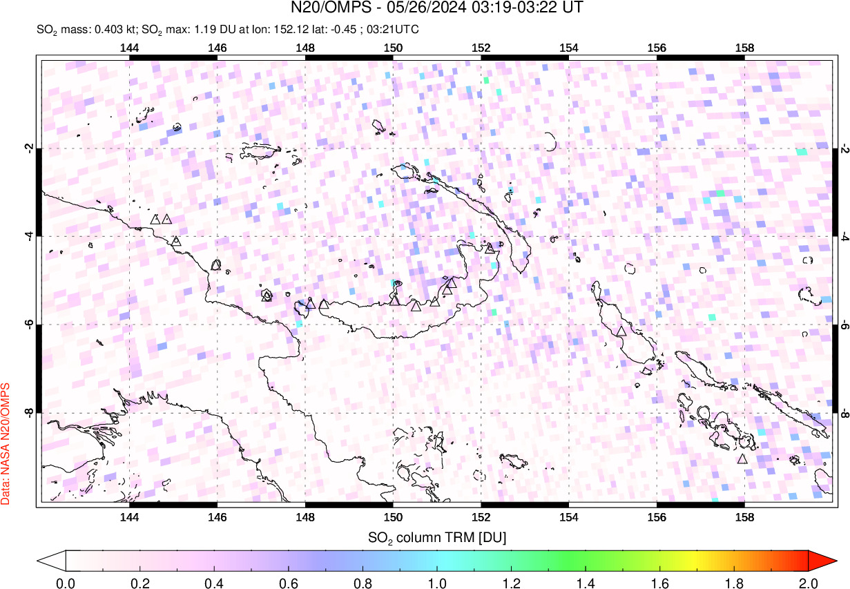 A sulfur dioxide image over Papua, New Guinea on May 26, 2024.