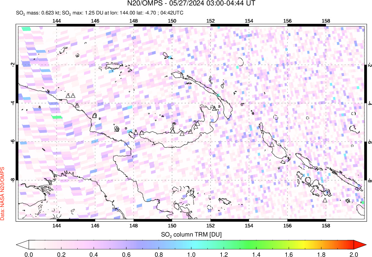 A sulfur dioxide image over Papua, New Guinea on May 27, 2024.