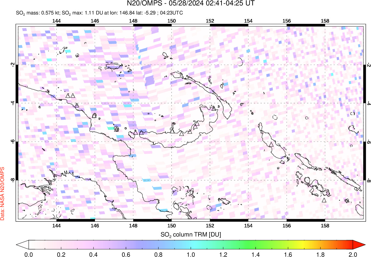 A sulfur dioxide image over Papua, New Guinea on May 28, 2024.