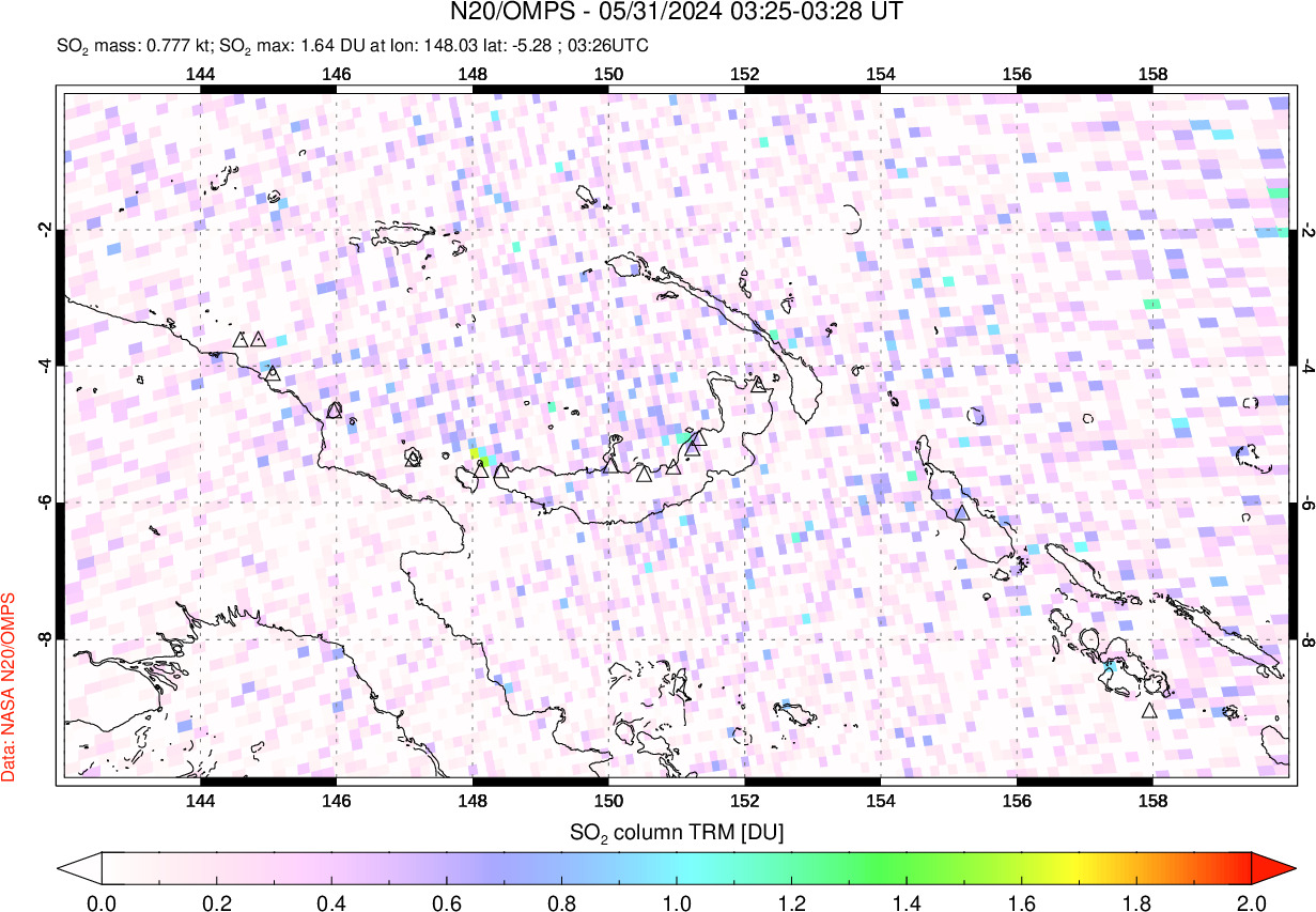 A sulfur dioxide image over Papua, New Guinea on May 31, 2024.