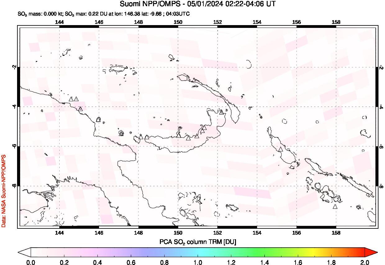 A sulfur dioxide image over Papua, New Guinea on May 01, 2024.