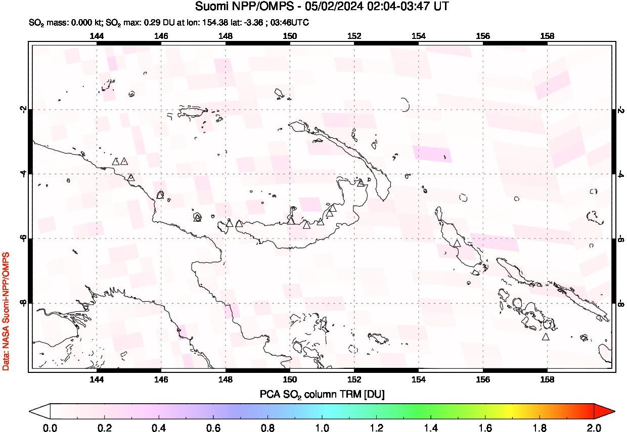 A sulfur dioxide image over Papua, New Guinea on May 02, 2024.