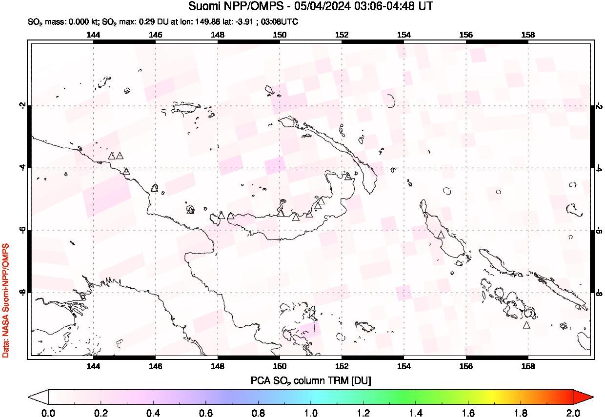 A sulfur dioxide image over Papua, New Guinea on May 04, 2024.