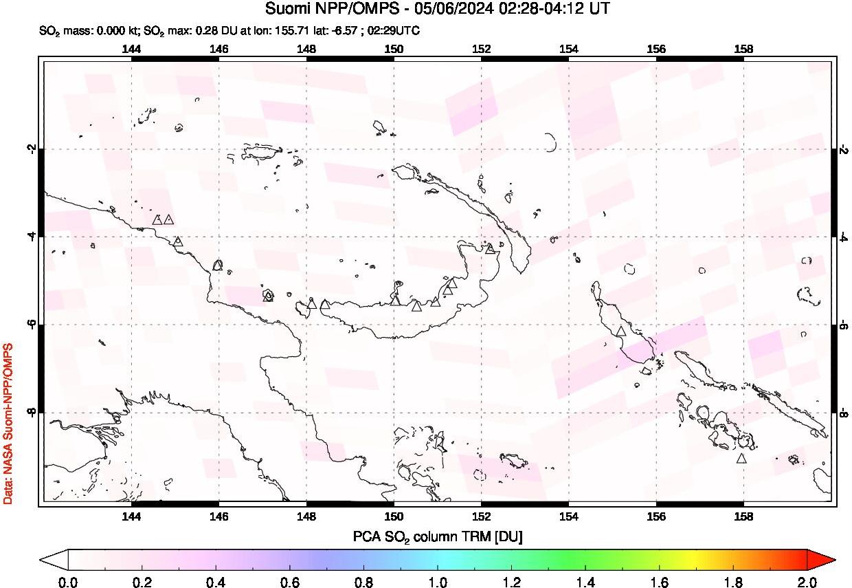 A sulfur dioxide image over Papua, New Guinea on May 06, 2024.