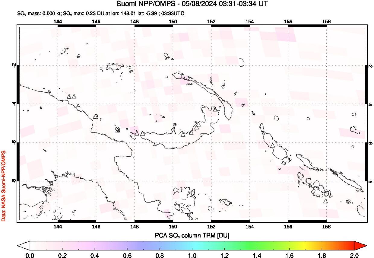 A sulfur dioxide image over Papua, New Guinea on May 08, 2024.