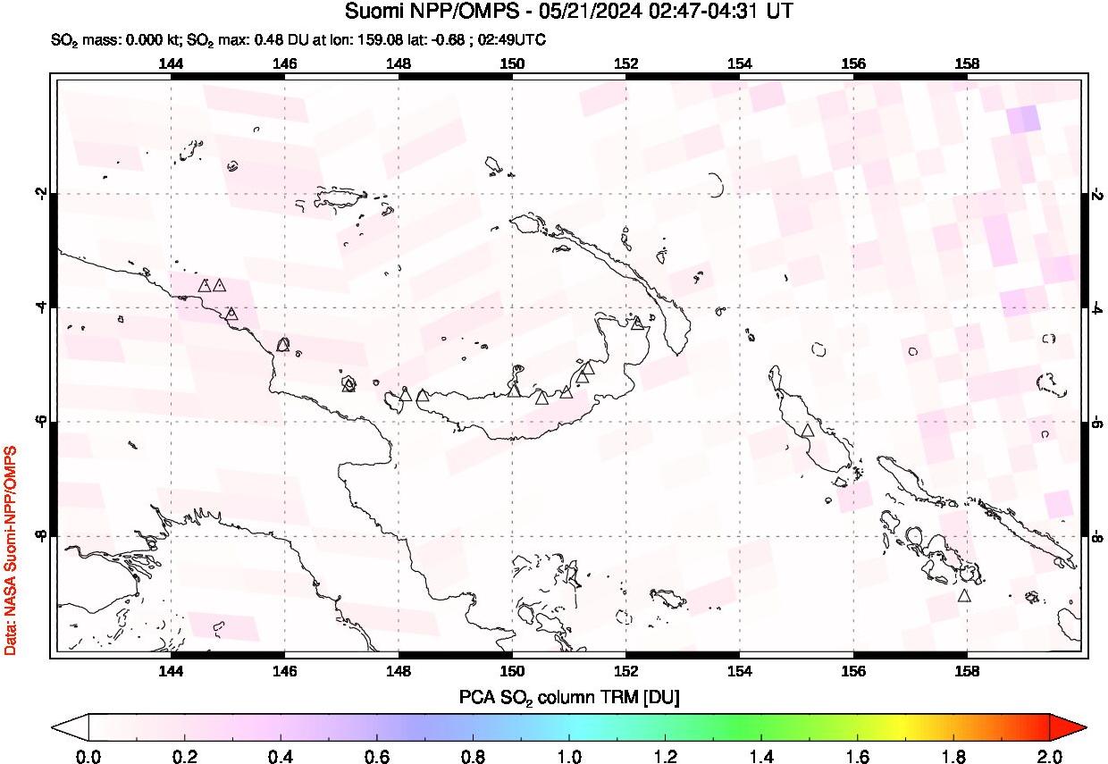 A sulfur dioxide image over Papua, New Guinea on May 21, 2024.