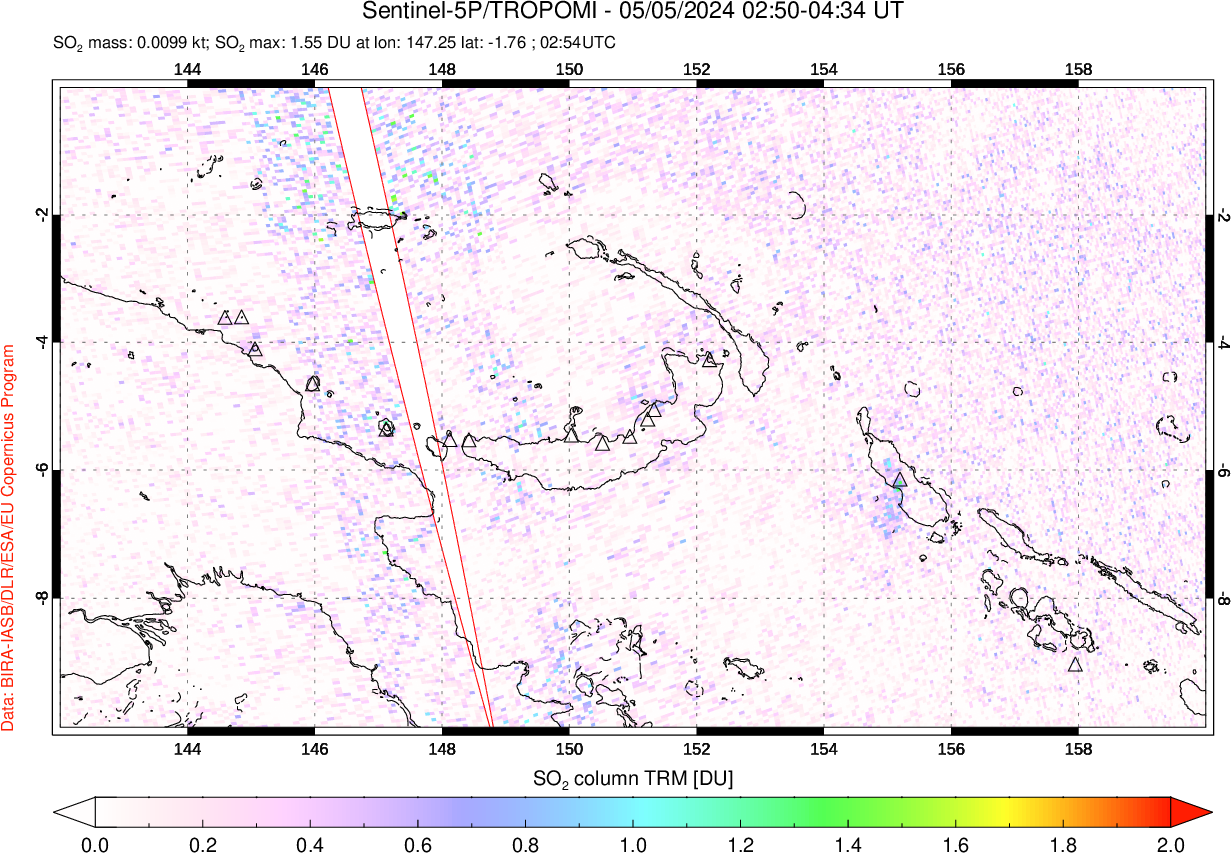 A sulfur dioxide image over Papua, New Guinea on May 05, 2024.