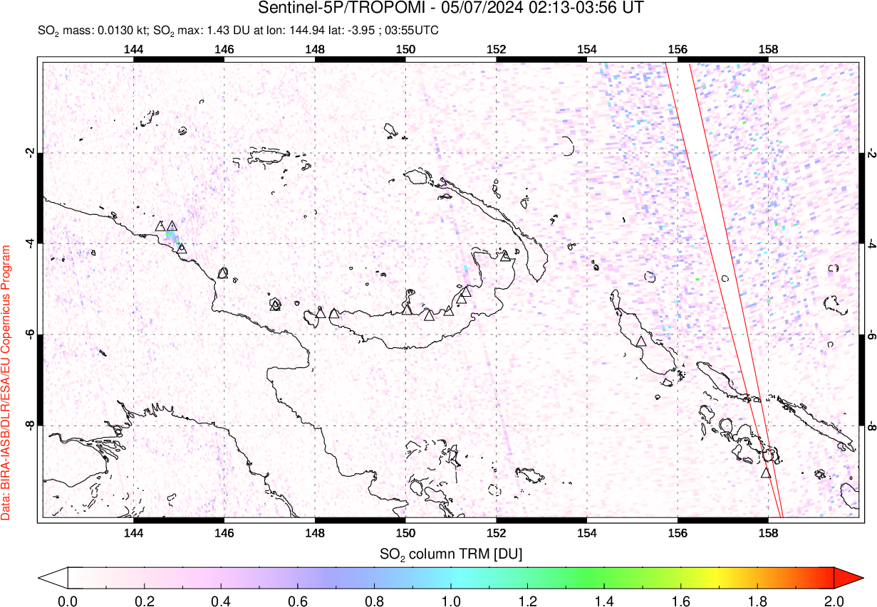 A sulfur dioxide image over Papua, New Guinea on May 07, 2024.