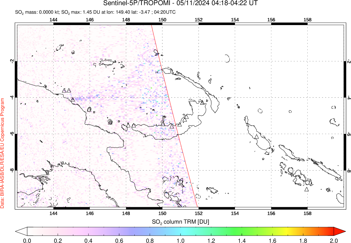 A sulfur dioxide image over Papua, New Guinea on May 11, 2024.