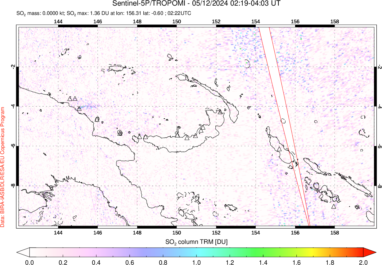 A sulfur dioxide image over Papua, New Guinea on May 12, 2024.