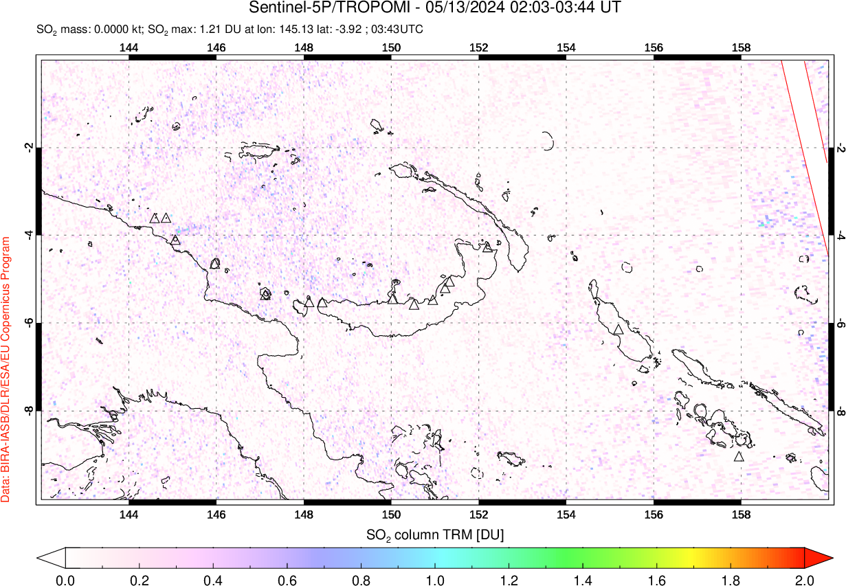 A sulfur dioxide image over Papua, New Guinea on May 13, 2024.